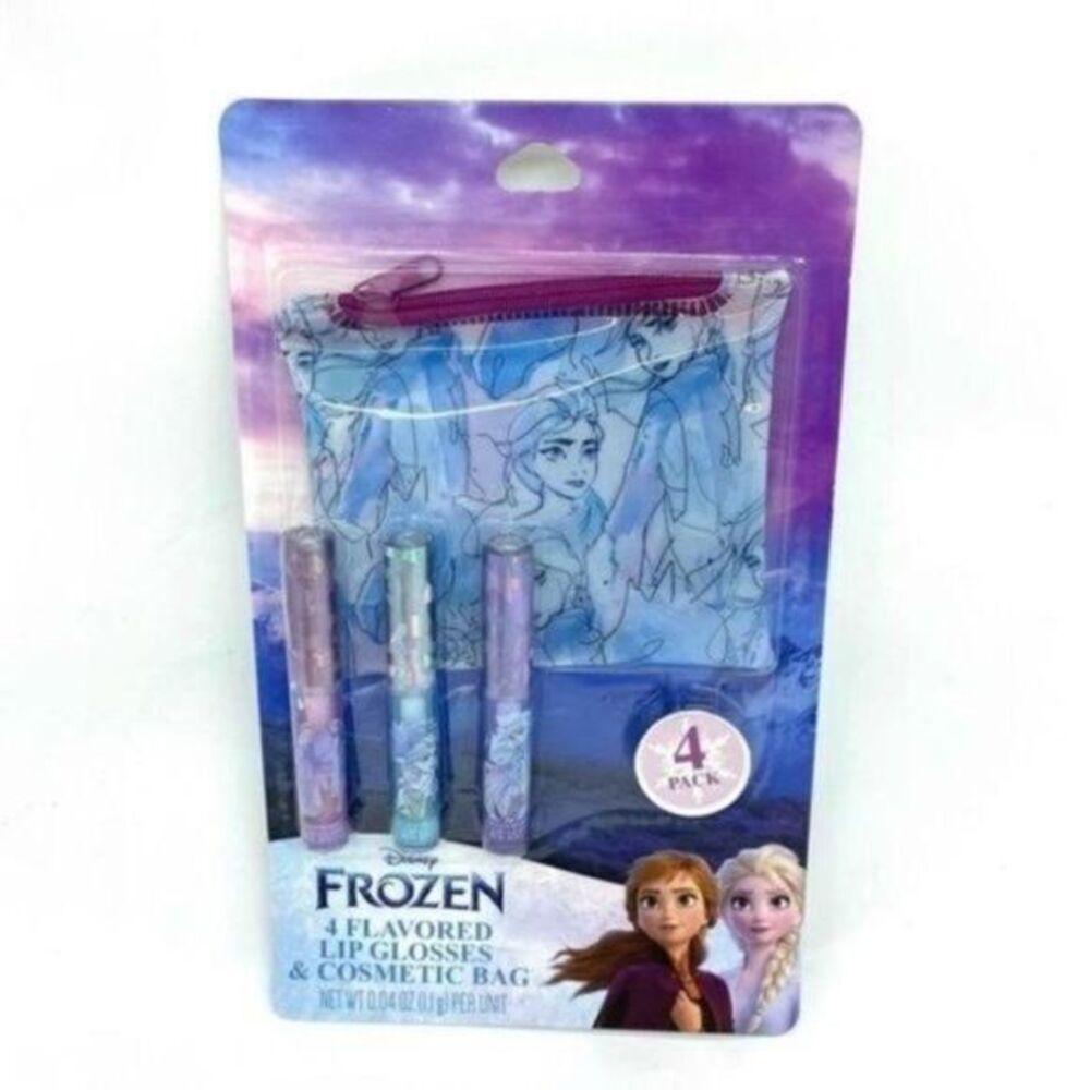 Disney Frozen Elsa and Anna Lip Gloss and Cosmetic Bag Gift Set New